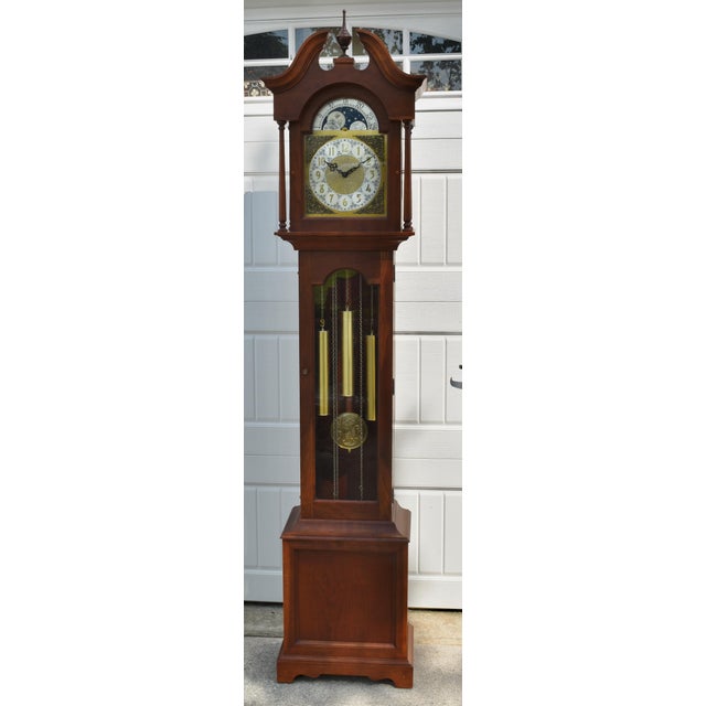 Hermle Alexandria Grandfather Clock Cherry Wood Moon Phase Westminster Chime For Sale - Image 9 of 15