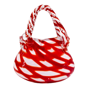 Vintage Murano-Style Red & White Hand-Blown Art Glass Handbag Purse Vase