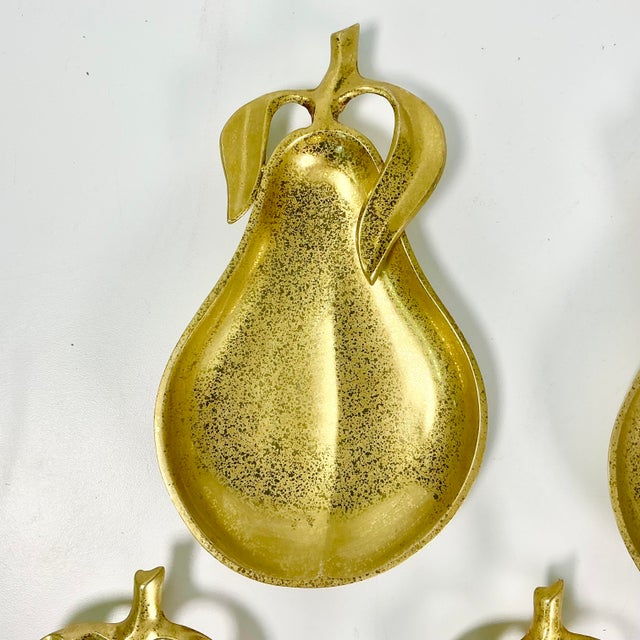 Mid-Century Hollywood Regency Boho Chic Brass Pear Dessert Plates - Set of 4 For Sale - Image 12 of 12