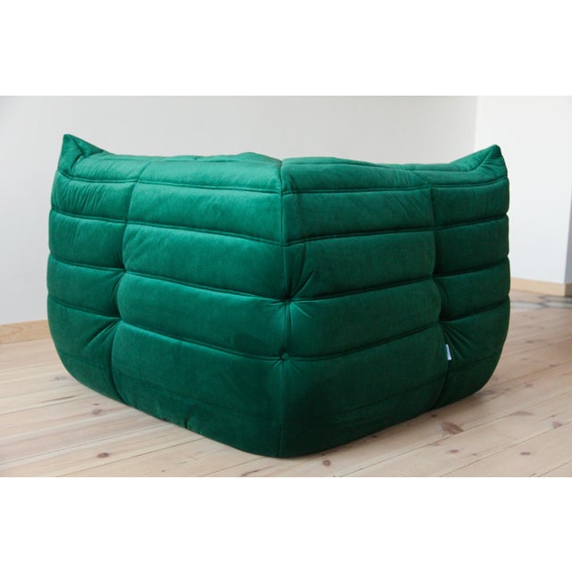 1970s Bottle Green Velvet Togo Corner Chair by Michel Ducaroy for Ligne Roset, 1970 For Sale - Image 5 of 11