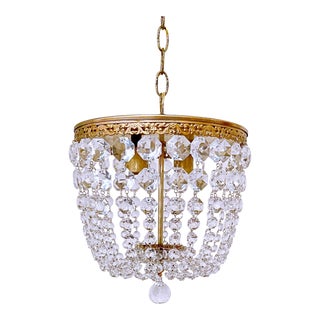 Vintage 1950s Italian Brass Basket Chandelier For Sale