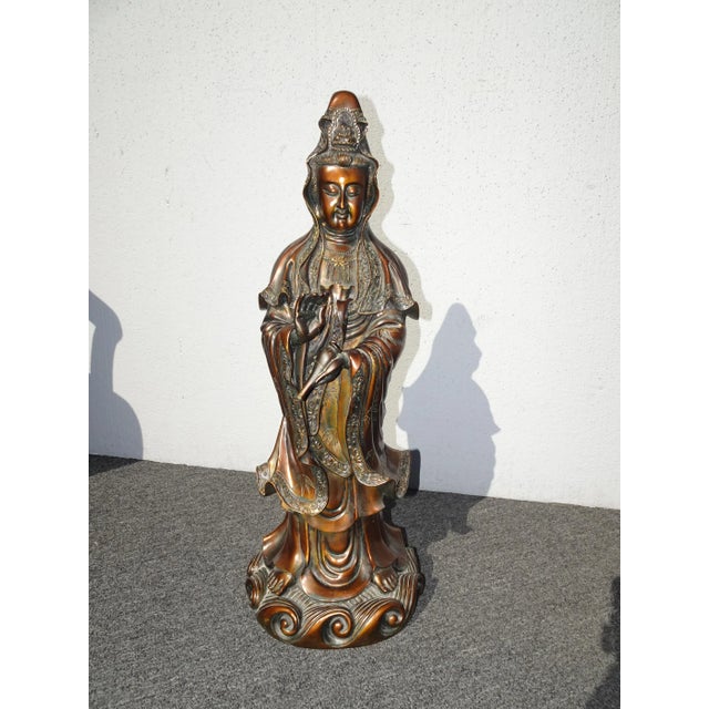 Vintage Quan Yin Bronze Colored Statue Guan Yin For Sale - Image 4 of 13