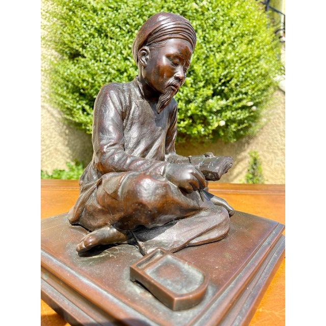 Metal Meiji Bronze Literate Writing, 19th Century For Sale - Image 7 of 18