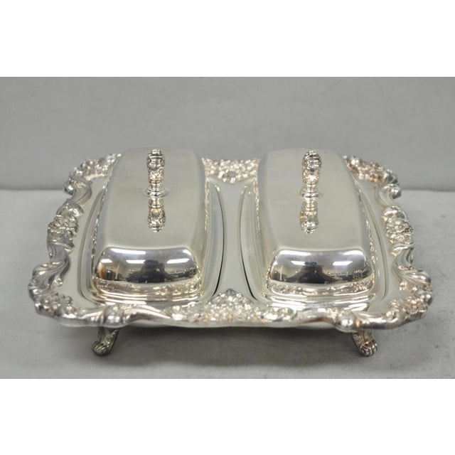 Victorian Vintage Poole Lancaster Rose Victorian Silver Plated Twin Double Butter Dish For Sale - Image 3 of 16