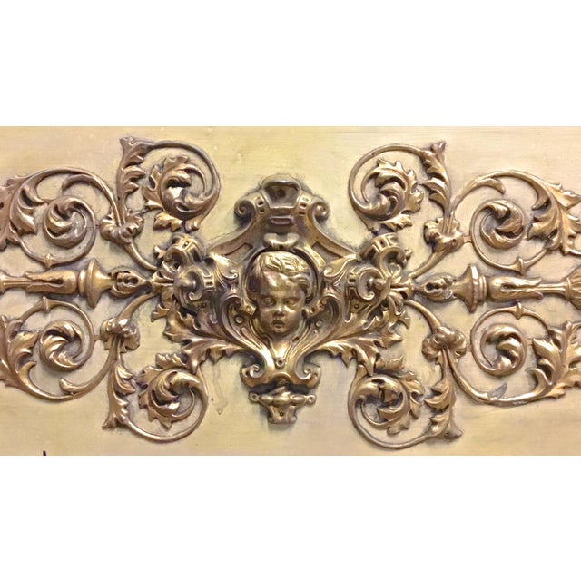 French Antique Brass & Wood Cherub-Acanthus Leaf Plaque For Sale - Image 3 of 5