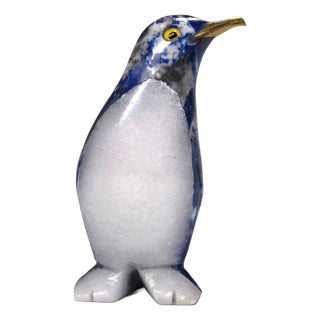Miniature Hand Painted Penguin Figurine With Glass Eyes & Metal Beak 2.1" For Sale