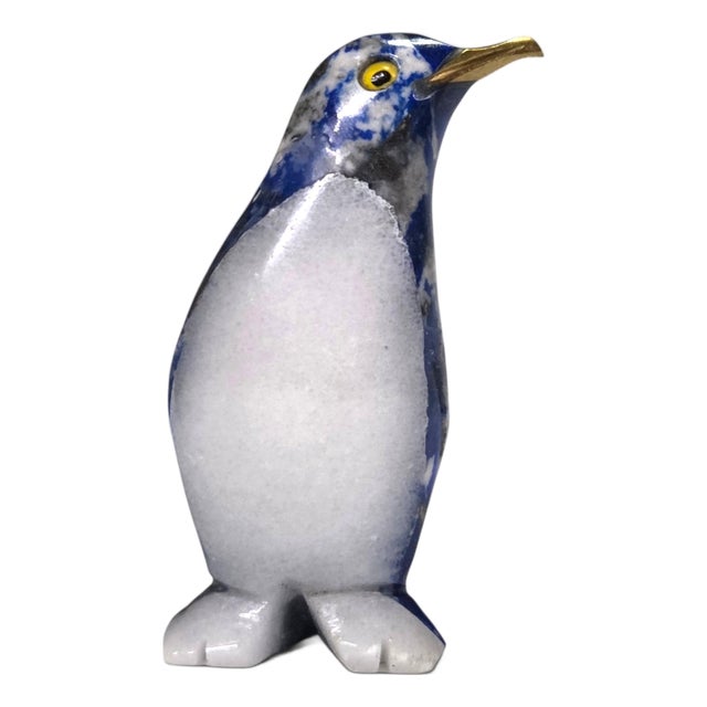 Miniature Hand Painted Penguin Figurine With Glass Eyes & Metal Beak 2.1" For Sale