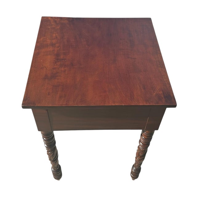 Red Antique Federal New England Mahogany Acanthus Carved Work Table With Rare Pulls For Sale - Image 8 of 12