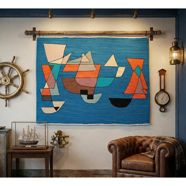 This striking contemporary flatweave from Aegean Anatolia brings an unparalleled splash of artistic brilliance to the...