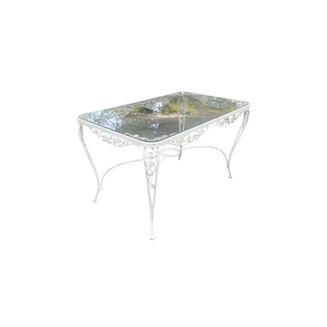 Mid 20th Century Mid 20th Century Vintage Woodard Chantilly Rose Mid 20th Century Wrought Iron Dining Table With Glass Top For Sale - Image 5 of 5