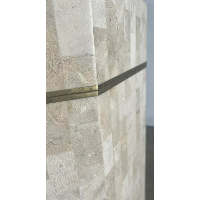 Tessellated Coral & Brass Inlay Maitland Smith Hinged Side Table Box For Sale - Image 10 of 11