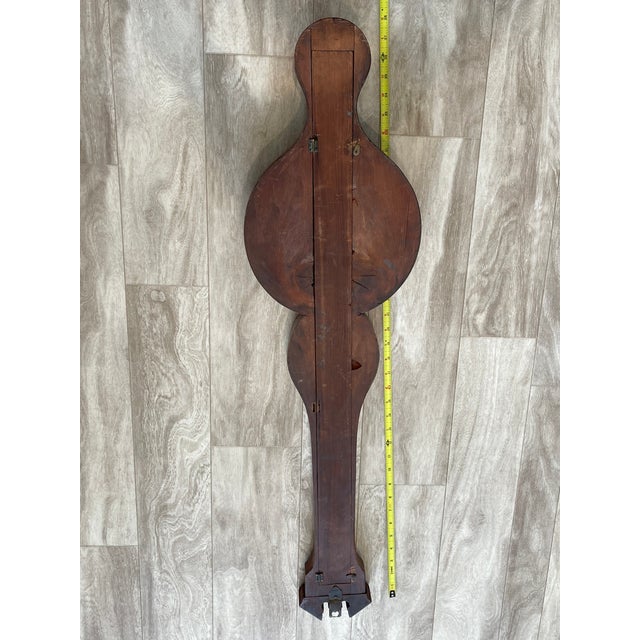 Brown Antique Victorian Mahogany Banjo Barometer, 19th Century English Wheel Barometer With Shell Inlay, Large 38 Inch Weather Station For Sale - Image 8 of 12