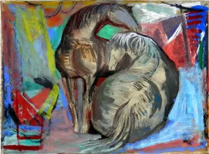 1940s Josef Presser Two Horses Painting