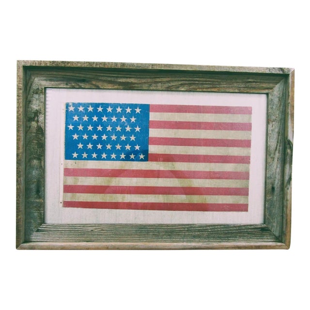 Framed Authentic 1896-1908 Us 45 Staggered Star Flag Gauze Flag For Sale