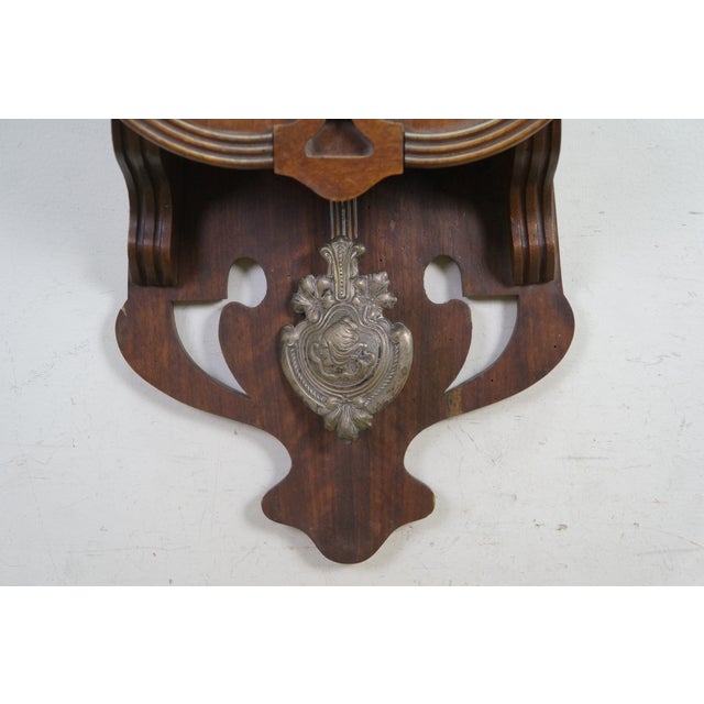 Antique Art Nouveau German Black Forest Jugendstil Walnut Regulator Wall Clock For Sale - Image 4 of 18