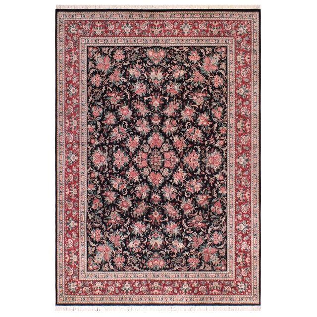 Shabby Chic Floral 1990's Pak-Persian Black/Red Wool Rug - 9'3'' X 12'3'' For Sale - Image 9 of 9