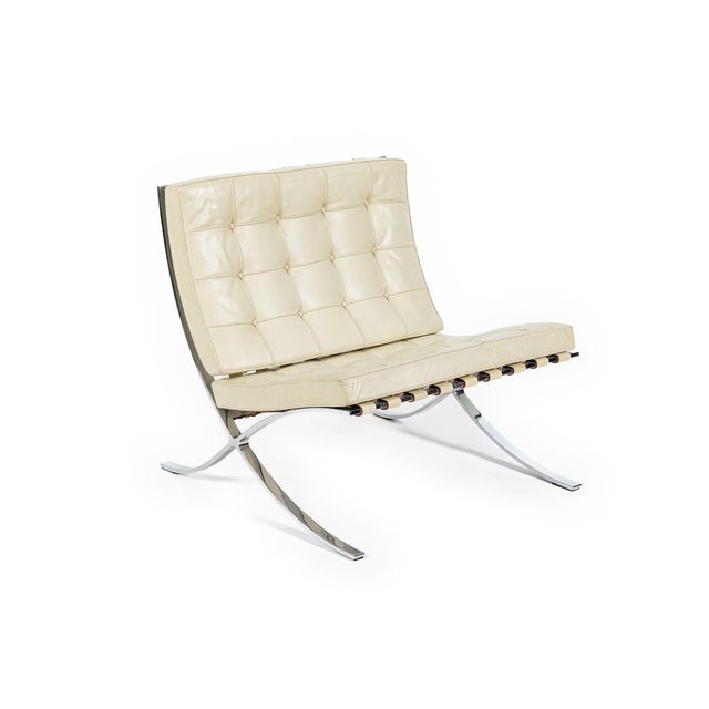 Cream Mid Century Cream Barcelona Chairs by Mies Van Der Rohe for Knoll, 1980s For Sale - Image 8 of 18
