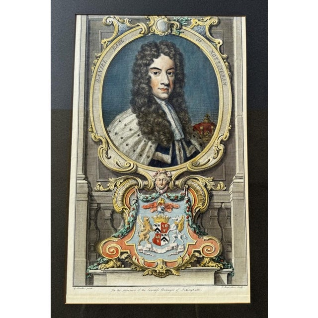 English 1741 Hand Colored Engraving of Daniel Earl of Nottingham by Jacobus Houbraken For Sale - Image 3 of 10