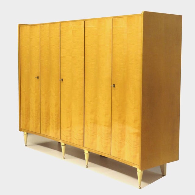 Wood Large Mid-Century Modern 5-Door Wardrobe in Flamed Maple, 1960s For Sale - Image 7 of 9