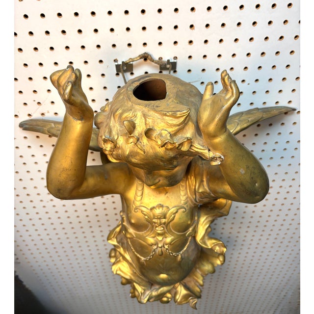 25" French Belle Époque Bronze D’Or Cherub Architectural Salvage Sculpture, 19th Century For Sale - Image 13 of 16