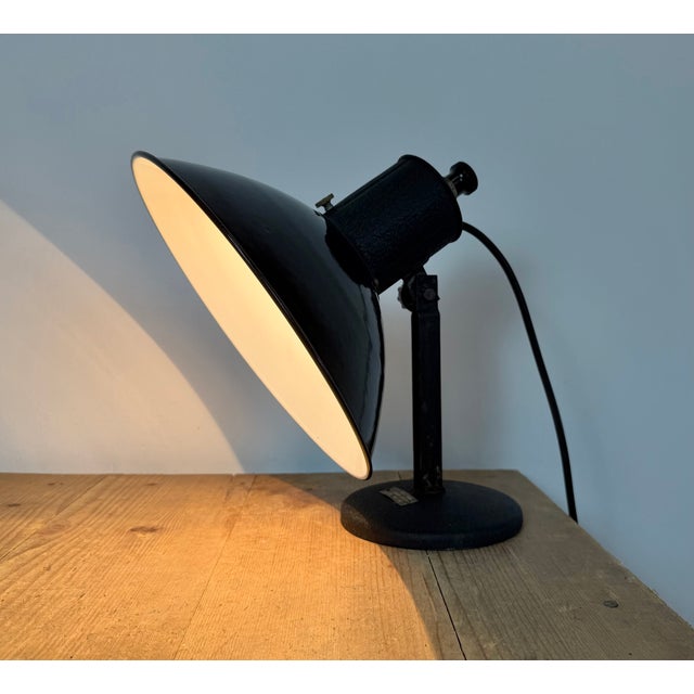 Vintage Industrial Black Enamel Table Lamp from EB, 1950s For Sale - Image 15 of 17