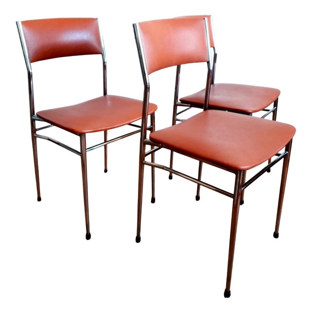 Mid-Century Chairs in Faux Leather and Chrome, 1950, Set of 3 For Sale