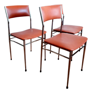 Mid-Century Chairs in Faux Leather and Chrome, 1950, Set of 3