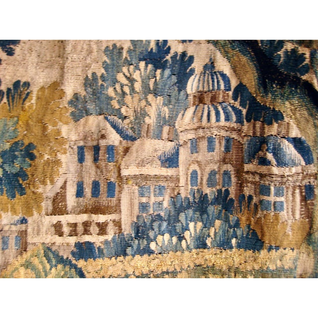 Textile French Aubusson Verdure Birds on the Grass With Large Tower Castel, Circa 1700 For Sale - Image 7 of 14