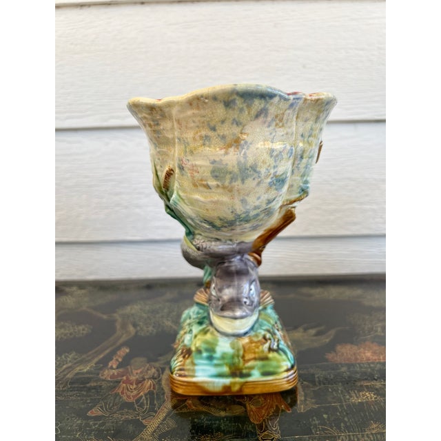 Antique Majolica Vase Bowl Dolphin Nautilus Shell English Royal Worcester C1870 For Sale - Image 11 of 18