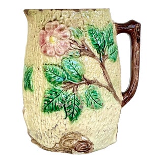Vintage English Majolica Floral Pitcher For Sale