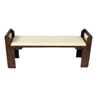 Italian Modern Wooden and Ivory Fabric Bench, 1980s For Sale