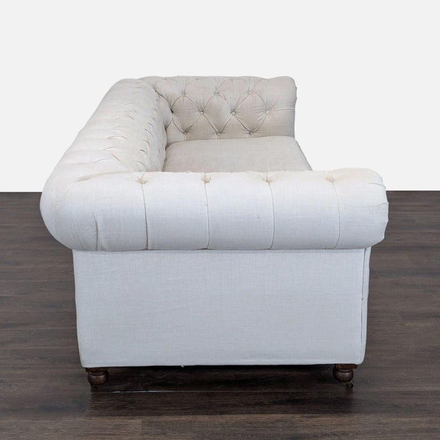 Restoration Hardware Restoration Hardware Kensington Classic 3-Seat Chesterfield Sofa in Light Linen For Sale - Image 4 of 10
