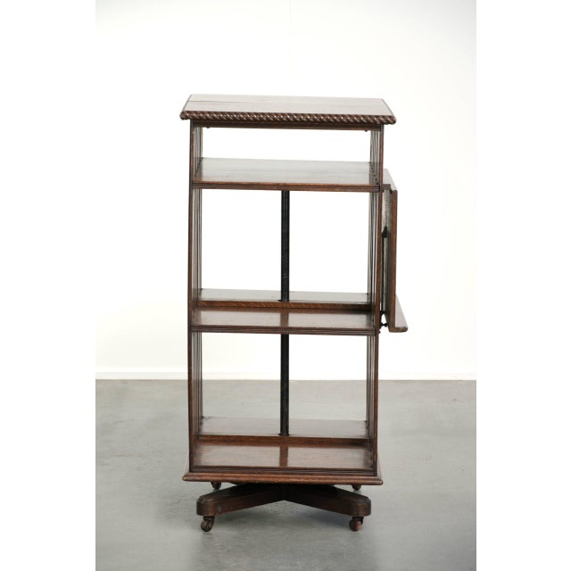 Large Antique 19th Century English Oak Book Carousel with Reading Shelf and Details For Sale - Image 4 of 14