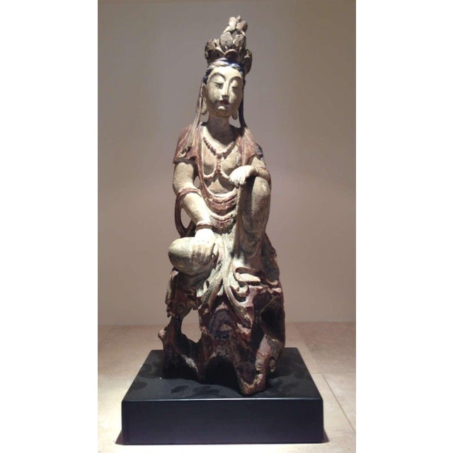 Pair of Chinese Wood Statues of Bodhisattva Buddhism Art For Sale - Image 4 of 10