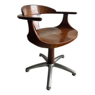 Large Wooden Swivel Desk Chair For Sale