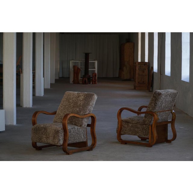 Art Deco Danish Adjustable Lounge Chairs in Lambswool & Walnut, 1930s, Set of 2 For Sale - Image 16 of 17