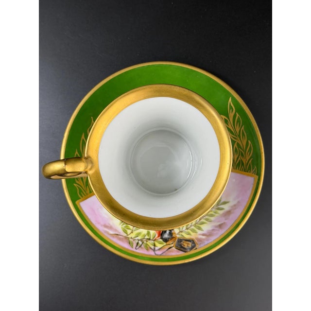 Ceramic Antique French Hand-Painted Porcelain Cup and Saucer from Befos, 1800s, Set of 2 For Sale - Image 7 of 11
