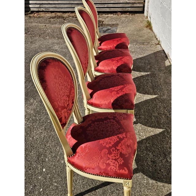 Antique Louis XVI French Medallion Damask Chairs, Set of 4 For Sale - Image 11 of 18
