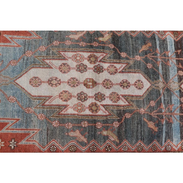 Antique Geometric Persian Malayer Gallery Runner in Gray, Blue, Light Tera-Cotta and Cream For Sale In Atlanta - Image 6 of 13