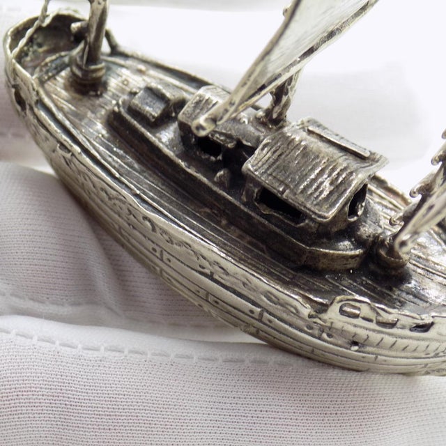 Large Vintage Italian Silver Galleon Sailing Ship Figurine, 1980s For Sale - Image 9 of 16