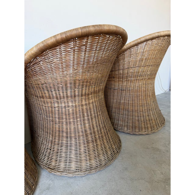 1970’s Vintage Coastal Organic Woven Wicker Barrel Back Dining Chairs – Set of 4 For Sale In Miami - Image 6 of 12
