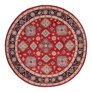 Southwestern Kazak Light Blue/Beige Wool Round Rug- 9'0''x9'0'' For Sale
