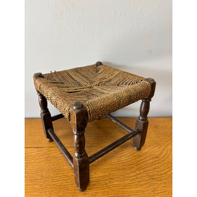 English Antique English Oak and Rope Stool For Sale - Image 3 of 7