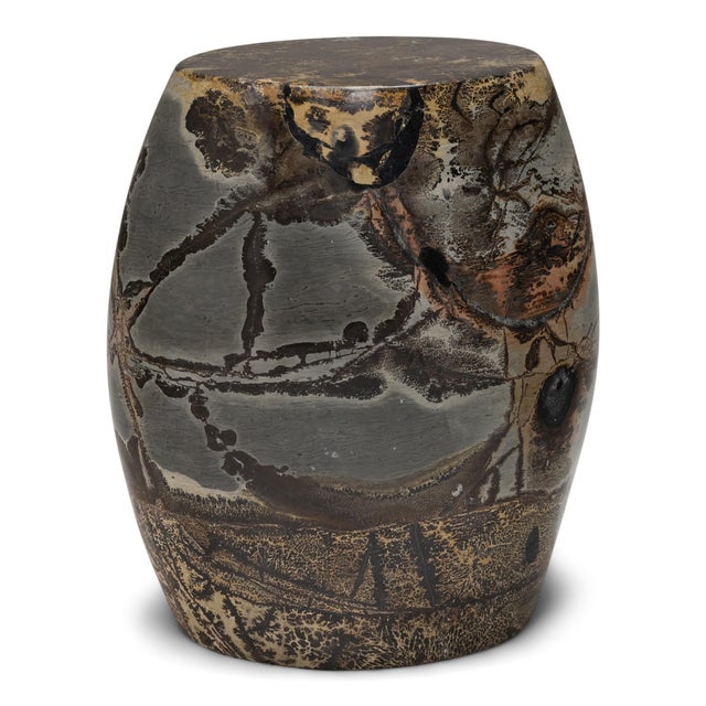 Contemporary "Plum Branches" Painting Stone Drum Table For Sale - Image 3 of 5