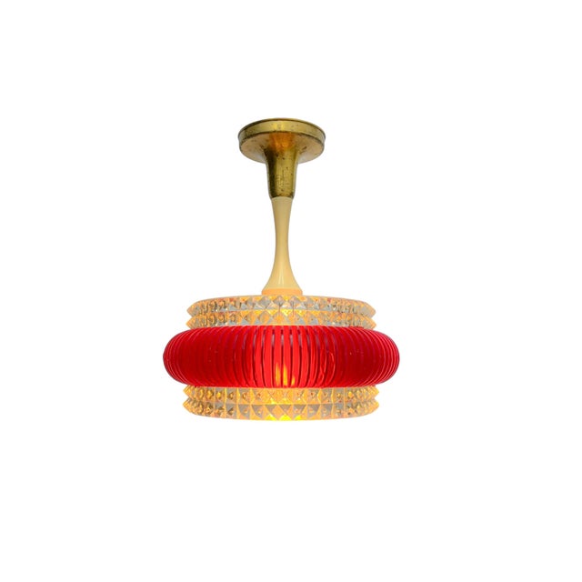 Vintage Pendant Lamp in Red and Clear Plastic with Glass Shade, 1970s For Sale - Image 4 of 11