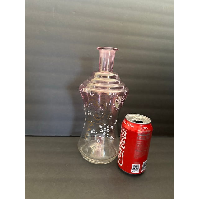 Early 19th Century Bohemian Art Nouveau Glass Carafe With Enameled Floral Decorations For Sale - Image 9 of 12
