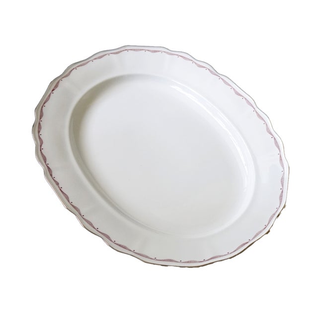 Large Vintage Oval Serving Plate with Gold Ribbon and Red Pattern from Rörstrand, Sweden For Sale