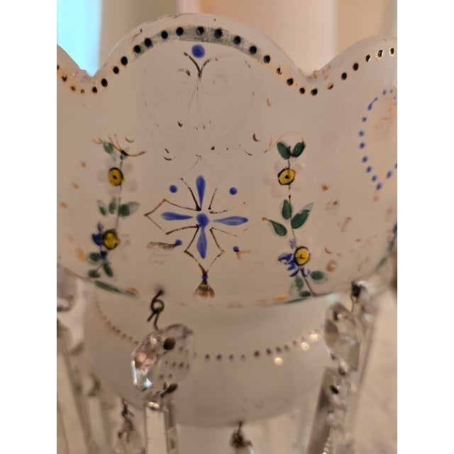 Victorian 19th Century Hand Painted White Glass Luster For Sale - Image 3 of 3