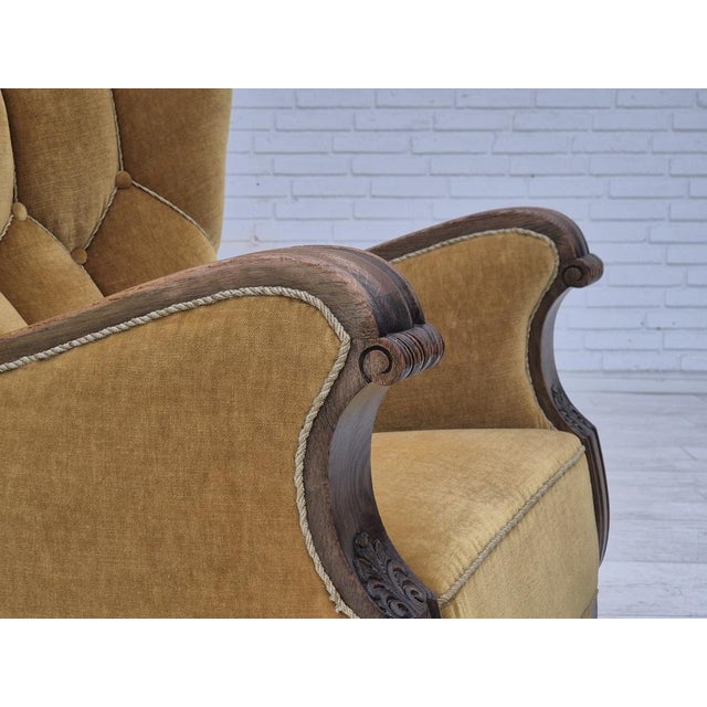 Danish Armchair in Oak and Yellow Furniture Velour, 1960s For Sale - Image 12 of 18