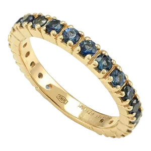 14k Solid Yellow Gold Round Cut Blue Sapphire Birthstone Eternity Band Ring Size 7